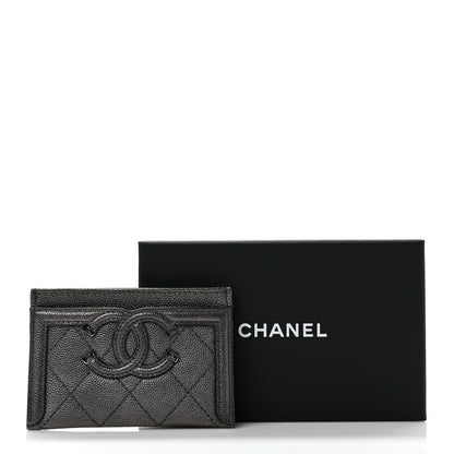 Chanel Metallic Caviar Quilted Filigree Card Holder Dark Silver 9 of 9