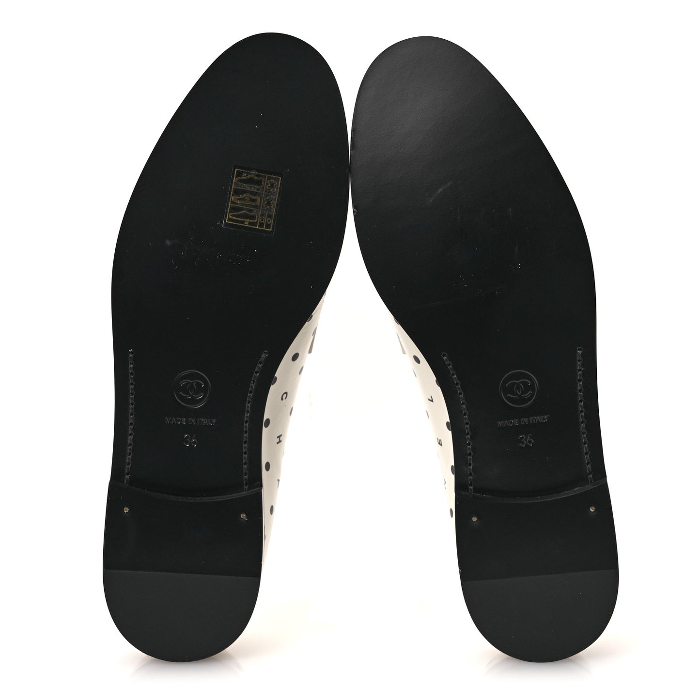 Printed Calfskin CC Dots Moccasin Loafers 36 Ivory Black
