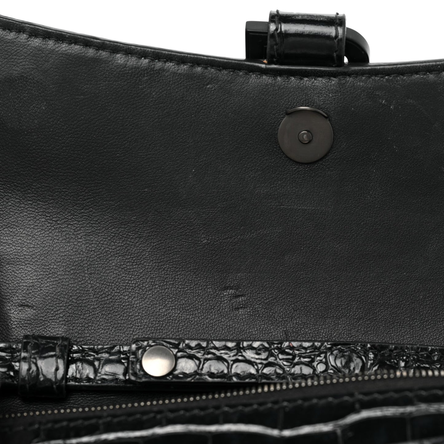 Shiny Calfskin Monochrome Crocodile Embossed Hourglass Chain Bag Black