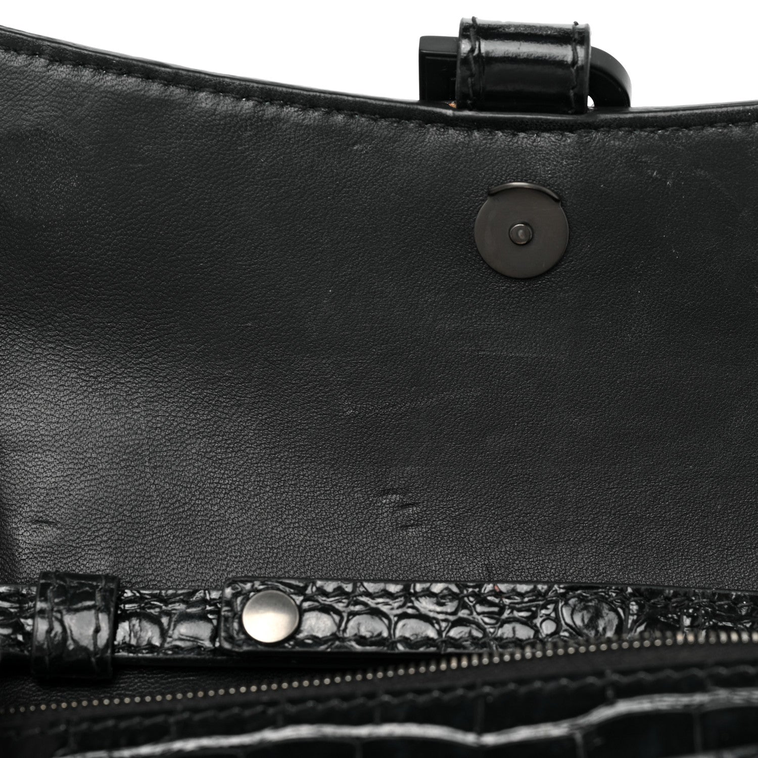 Balenciaga Shiny Calfskin Monochrome Crocodile Embossed Hourglass Chain Bag Black 9 of 10