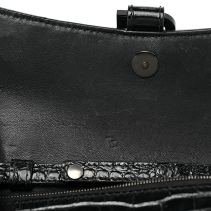 Balenciaga Shiny Calfskin Monochrome Crocodile Embossed Hourglass Chain Bag Black 9 of 10
