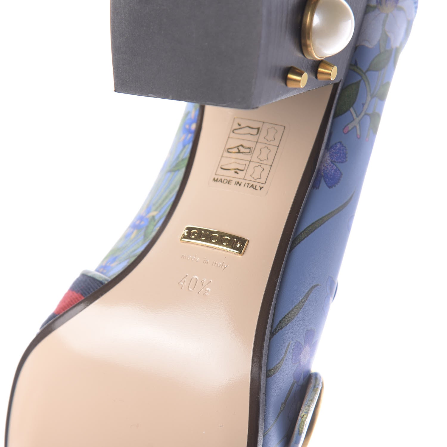 Gucci Apollo Calfskin Web Pearl New Flora Peyton 75mm Loafer Pumps 40.5 Azure 11 of 12