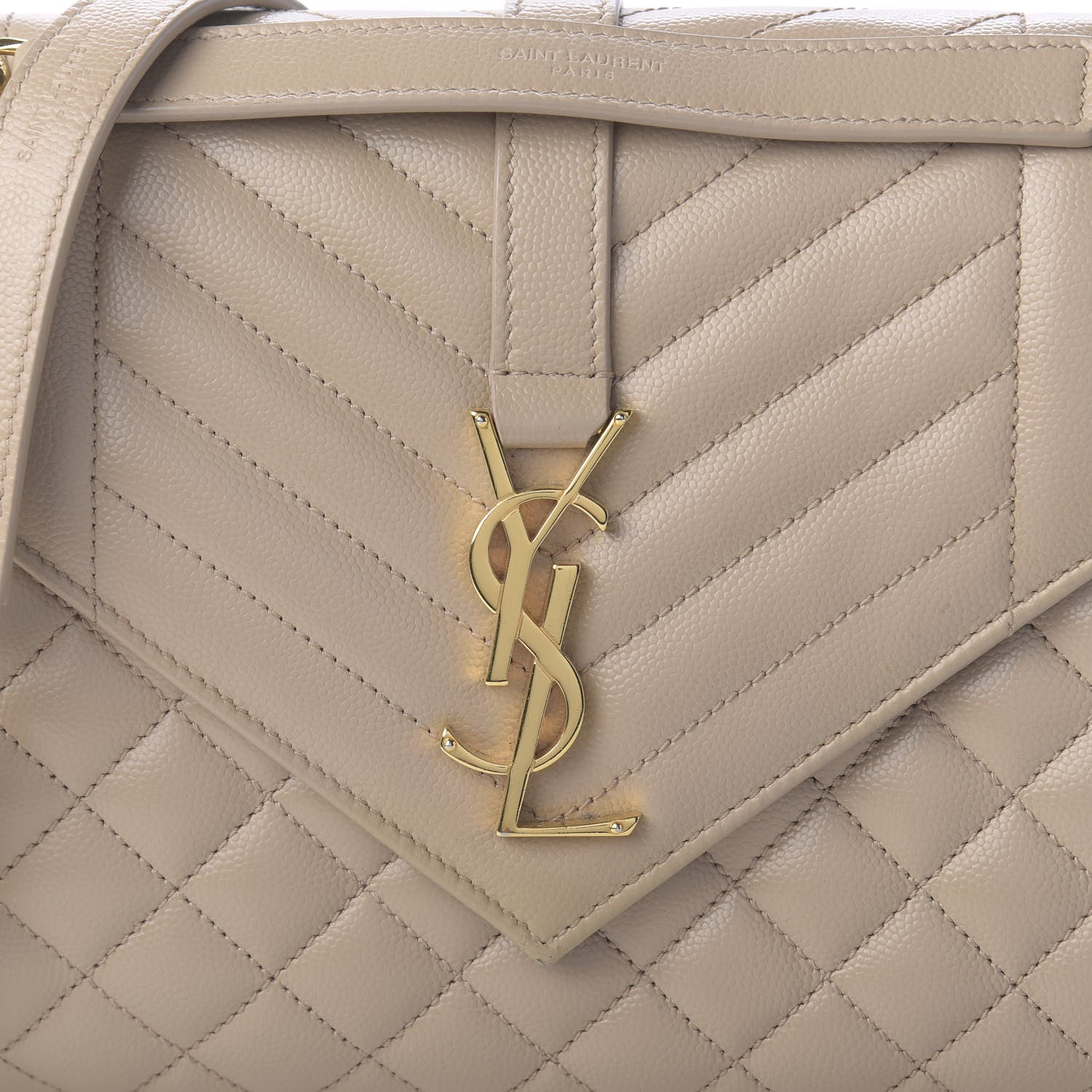 Saint Laurent Grain De Poudre Textured Mixed Matelasse Medium Triquilt Monogram Satchel Latte Cream 9 of 9