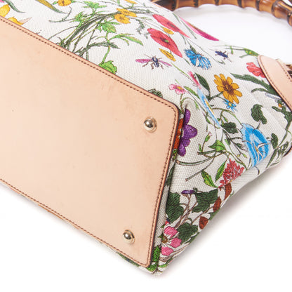 Gucci Canvas Floral Flora Bamboo Handle Bag 4 of 8