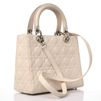 Christian Dior Lambskin Cannage Medium Lady Dior Light Beige 3 of 13