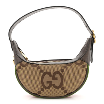 Gucci Monogram Jumbo GG Textured Dollar Calfskin Web Mini Ophidia Half Moon Hobo Camel Ebony New Acero 1 of 12