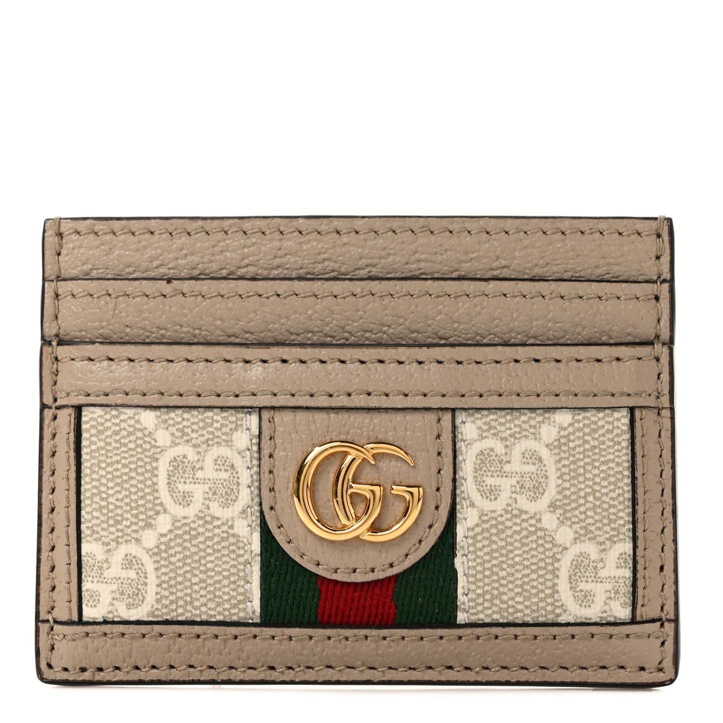 GG Supreme Monogram Textured Calfskin Web Ophidia Card Holder Beige Ebony Mystic White