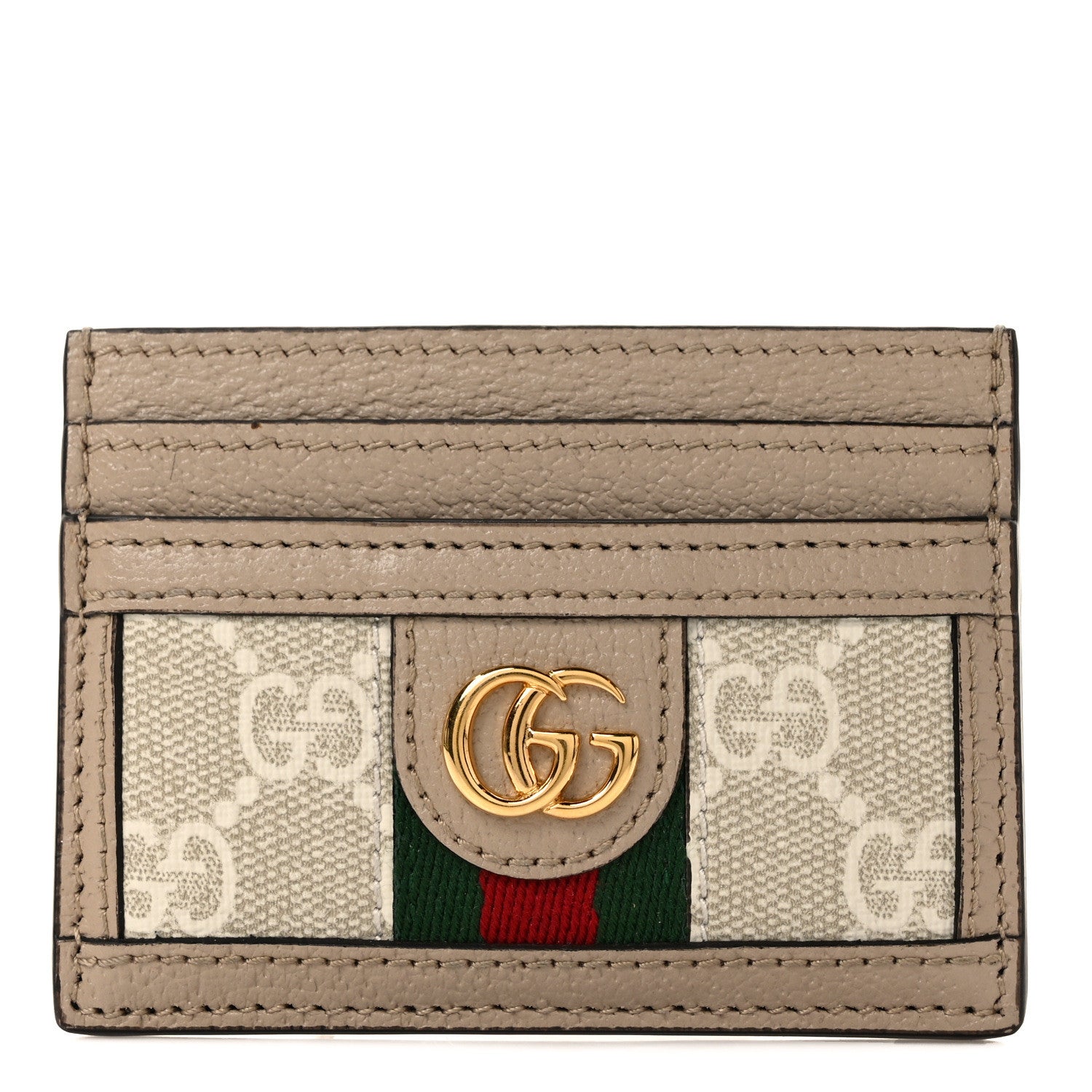 Gucci GG Supreme Monogram Textured Calfskin Web Ophidia Card Holder Beige Ebony Mystic White 1 of 7