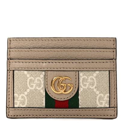 Gucci GG Supreme Monogram Textured Calfskin Web Ophidia Card Holder Beige Ebony Mystic White 1 of 7