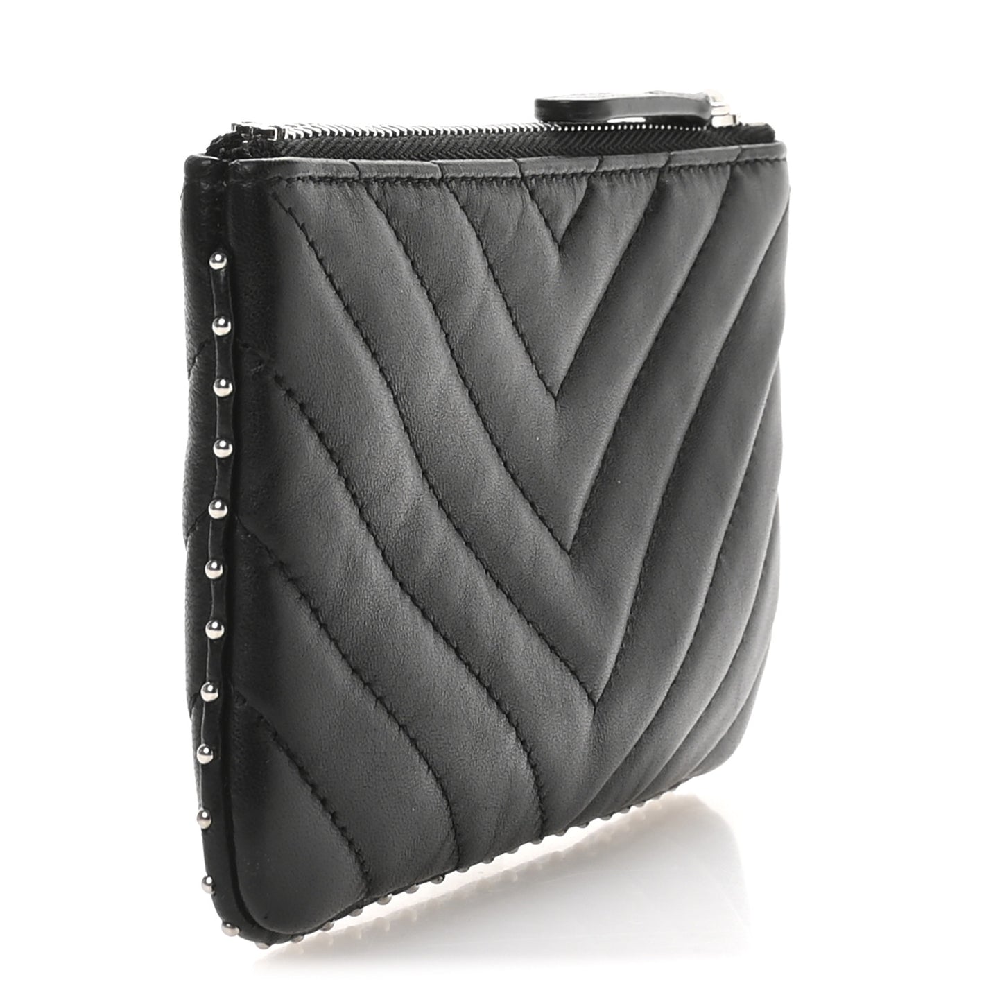 Lambskin Chevron Quilted Studded Small Cosmetic Case Black