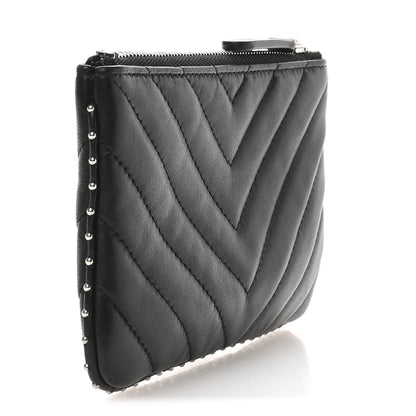 Chanel Lambskin Chevron Quilted Studded Small Cosmetic Case Black 3 of 8