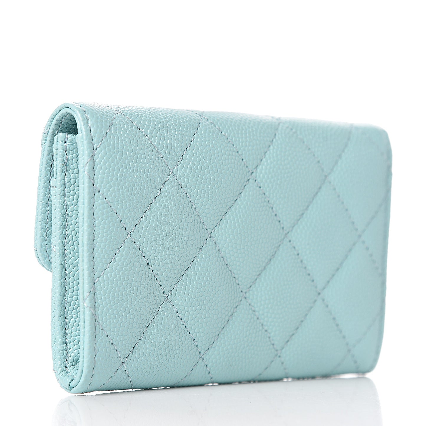 Caviar Quilted Flap Card Holder Light Blue