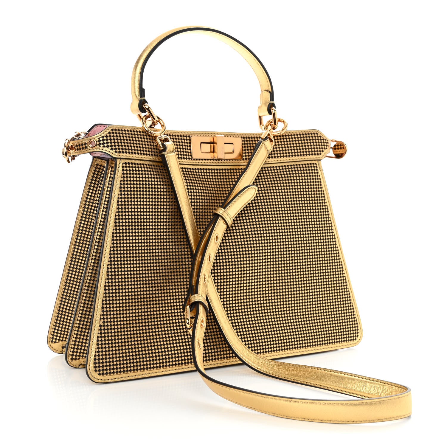 Fendi X VERSACE Vitello Laminato Nappa Perforated Fendace FF Baroque Medium Peekaboo I SEE U Satchel Gold 3 of 8