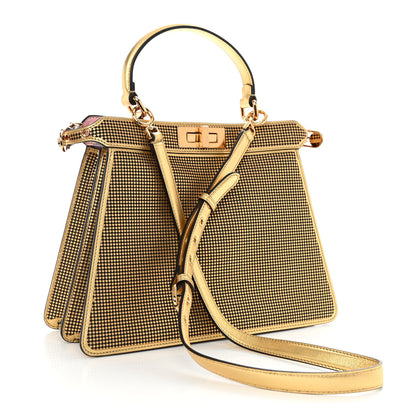 Fendi X VERSACE Vitello Laminato Nappa Perforated Fendace FF Baroque Medium Peekaboo I SEE U Satchel Gold 3 of 8