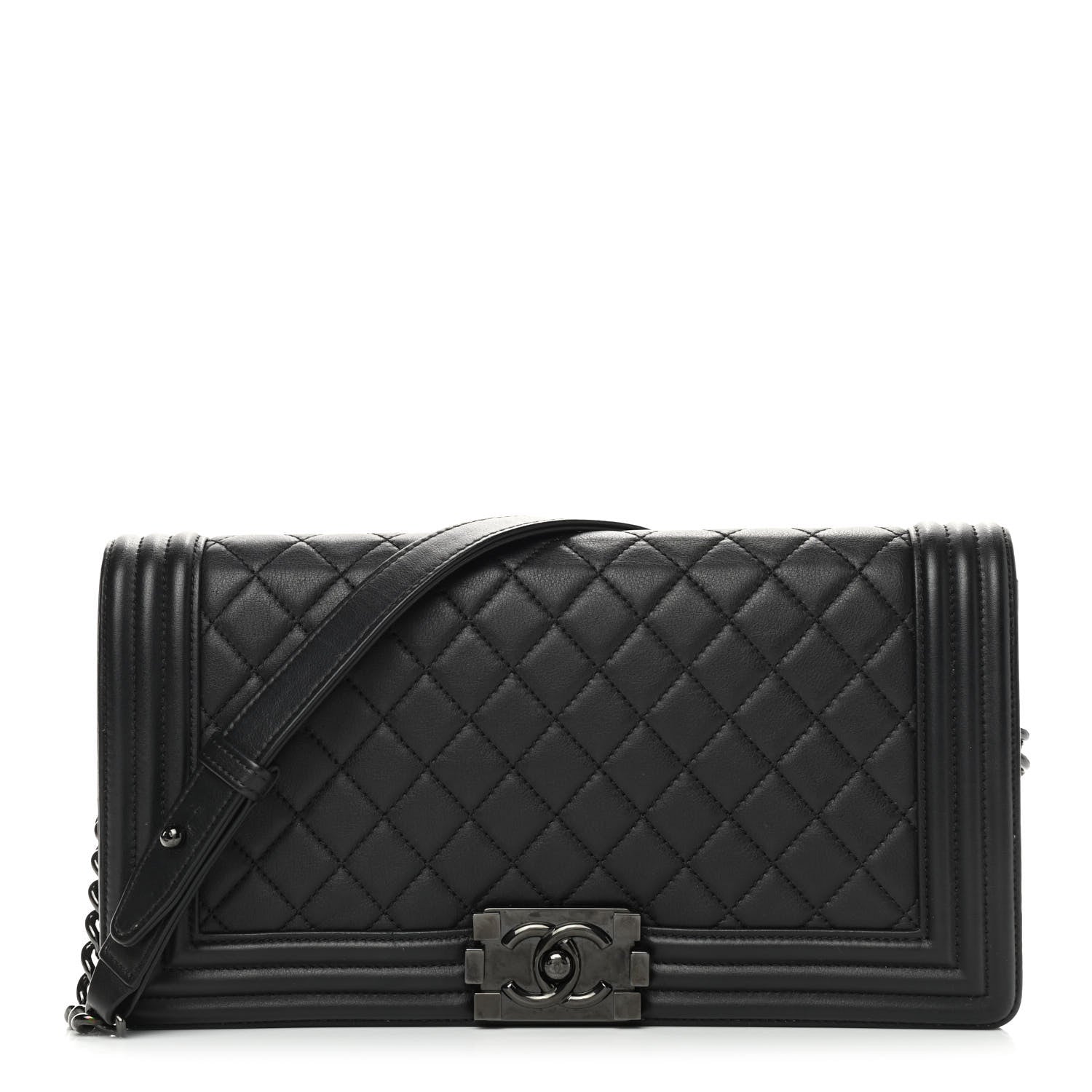 Chanel Calfskin Quilted Boy Clutch With Removable Chain So Black 1 of 9