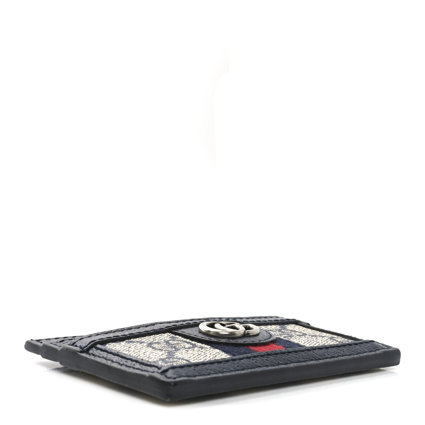 GG Supreme Monogram Textured Dollar Calfskin Web Ophidia Card Holder Beige Blue