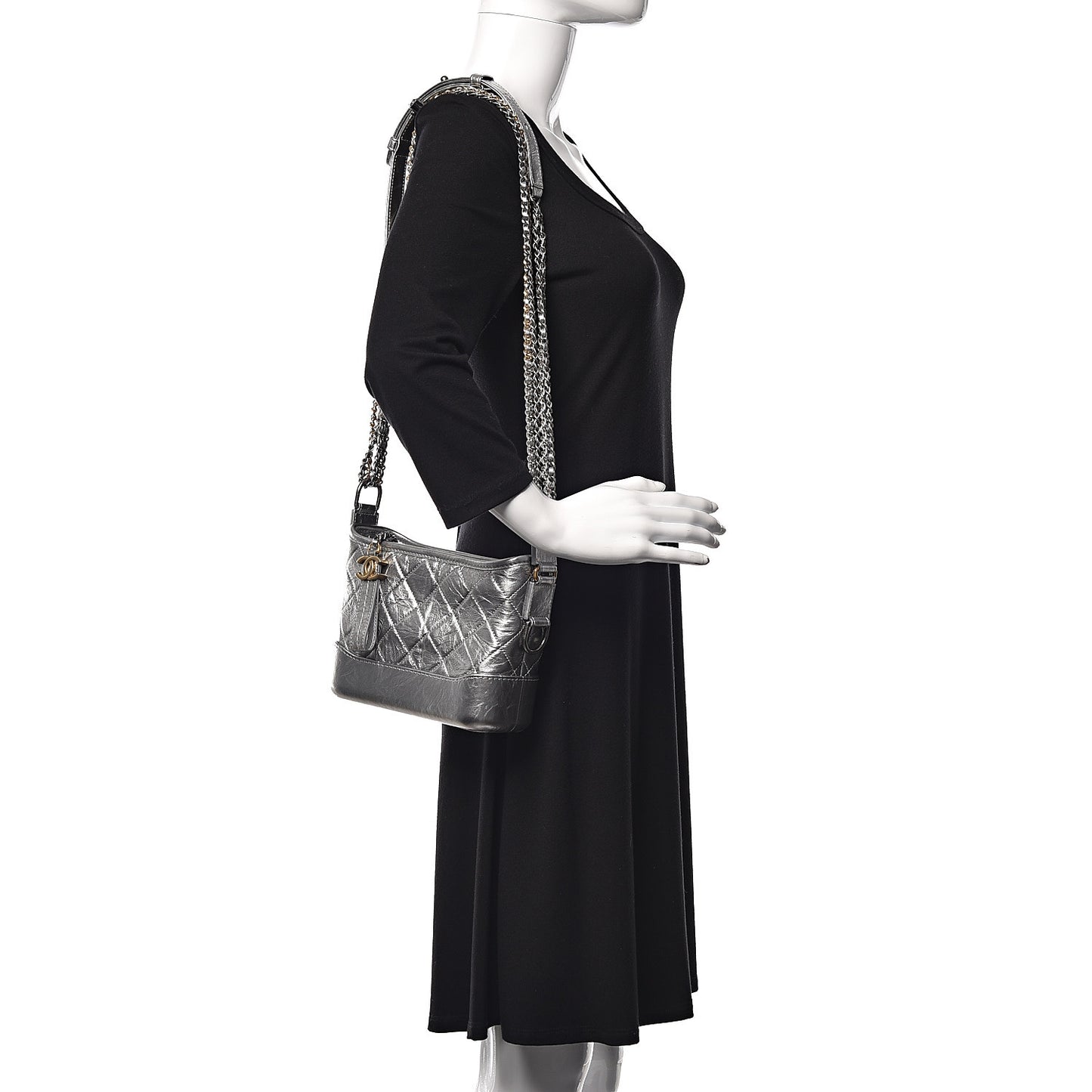 Metallic Aged Calfskin Quilted Small Gabrielle Hobo Silver