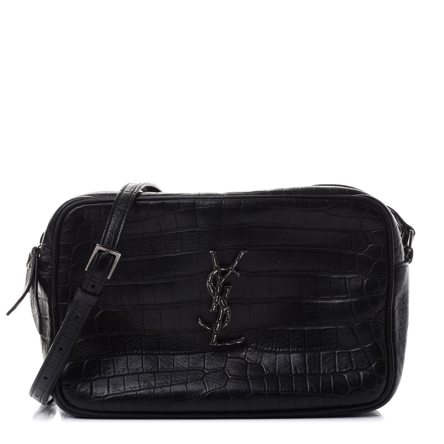 Calfskin Crocodile Embossed Monogram Lou Camera Bag Black
