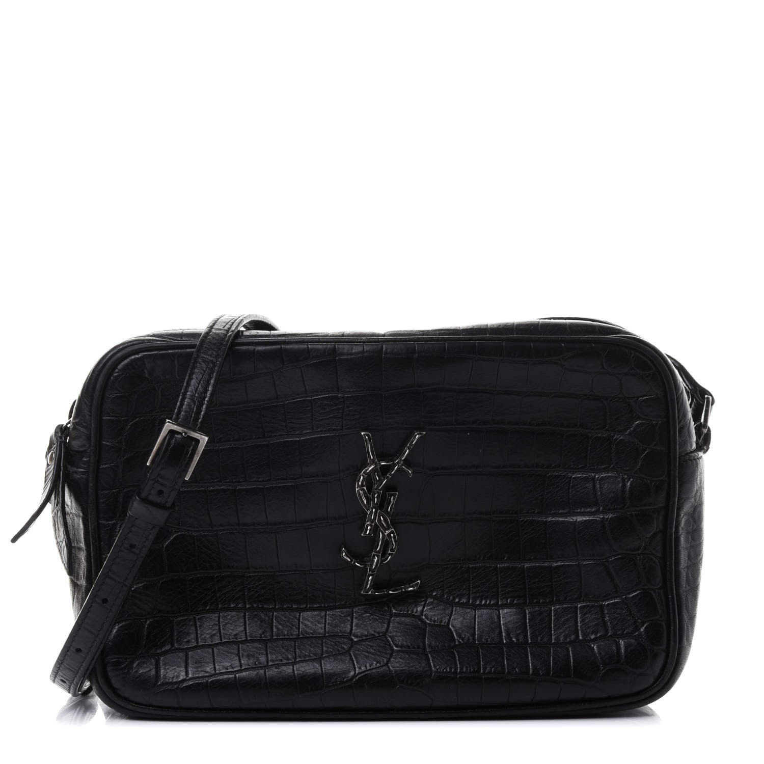 Saint Laurent Calfskin Crocodile Embossed Monogram Lou Camera Bag Black 1 of 4