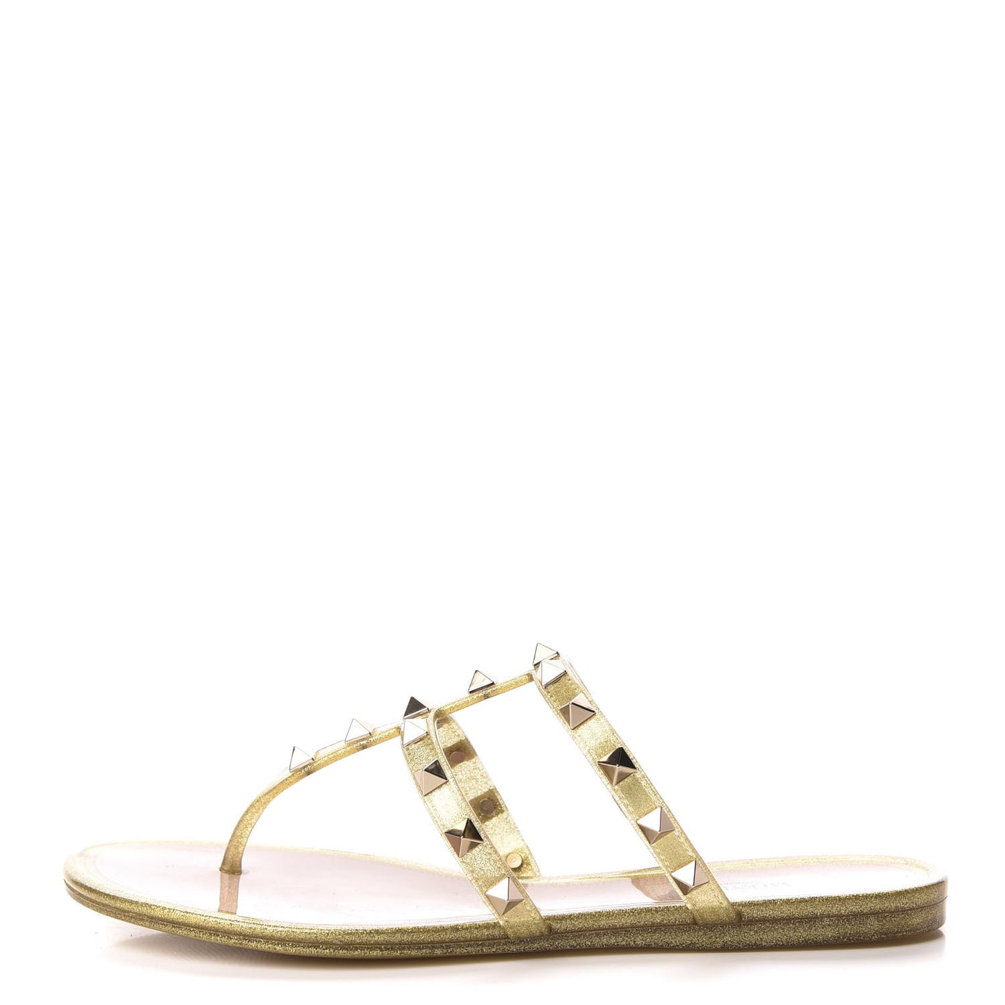 PVC Jelly Glitter Rockstud Caged Flat Thong Sandals 36 Oro