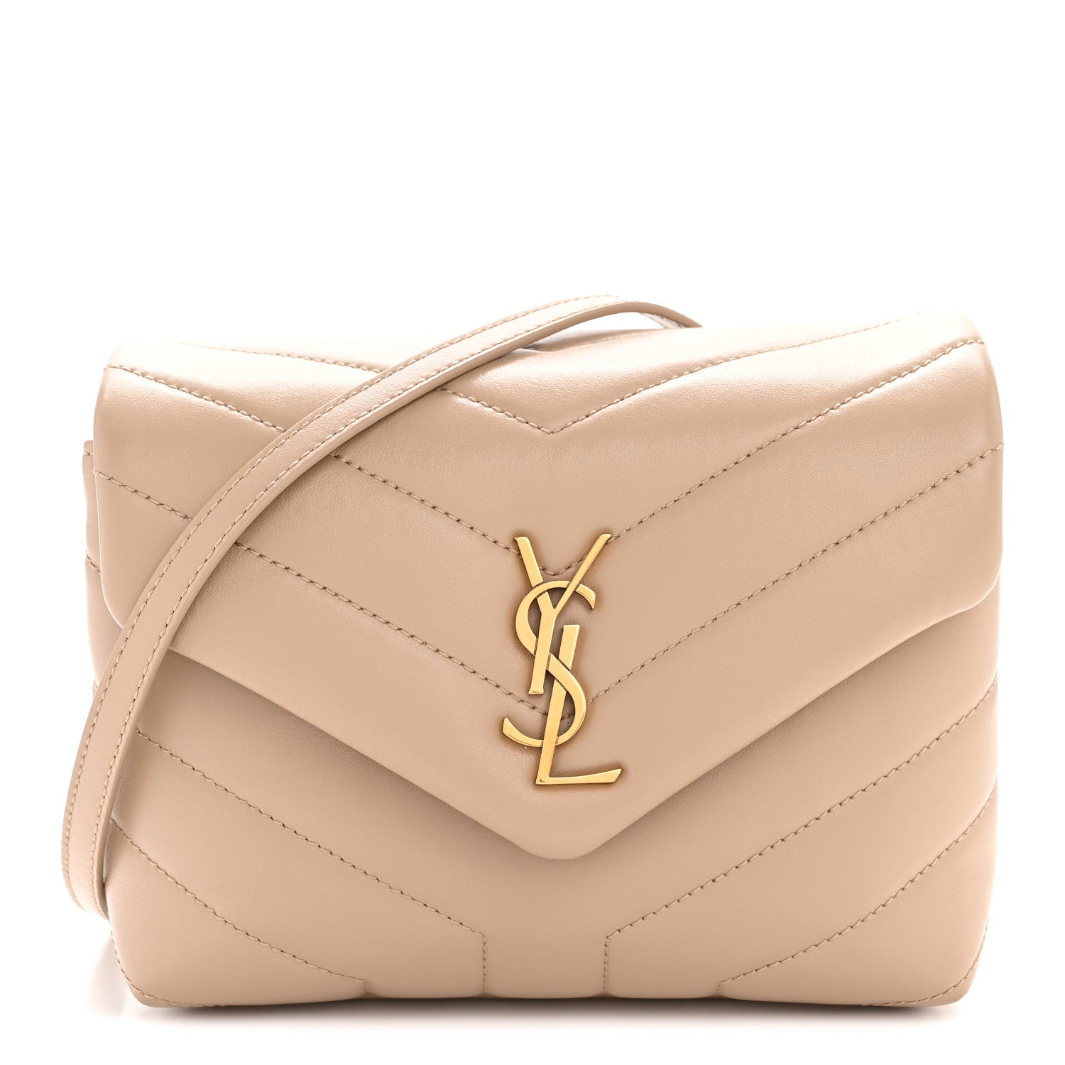 Saint Laurent Calfskin Y Quilted Monogram Toy Loulou Crossbody Bag Dark Beige 1 of 11
