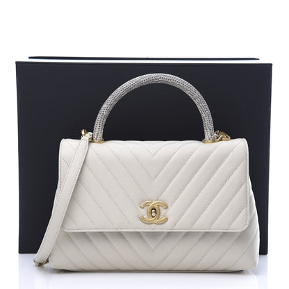 Chanel Caviar Lizard Chevron Quilted Small Coco Handle Flap Ivory 11 of 11