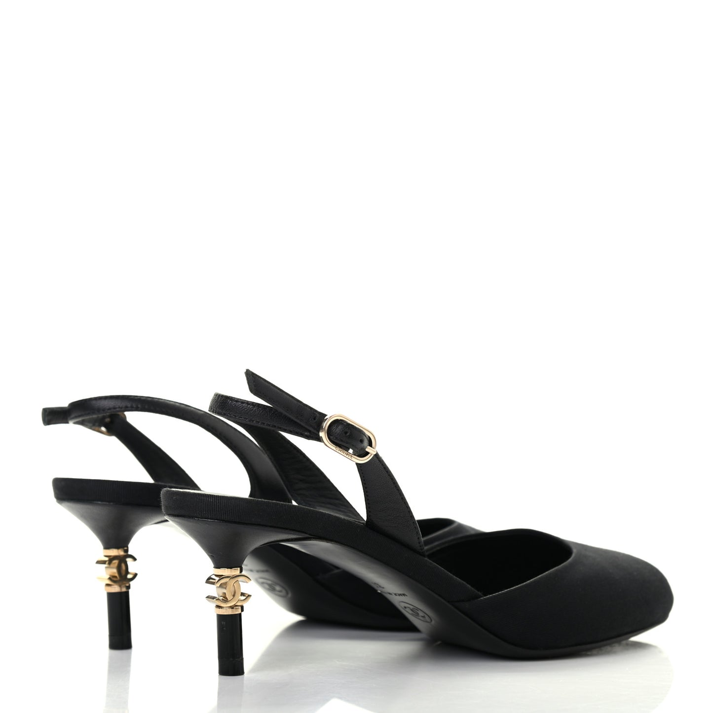 Lambskin Grosgrain CC Slingback Pumps 37 Black