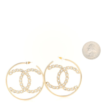 Chanel Crystal High Society CC Hoop Earrings Gold 2 of 5