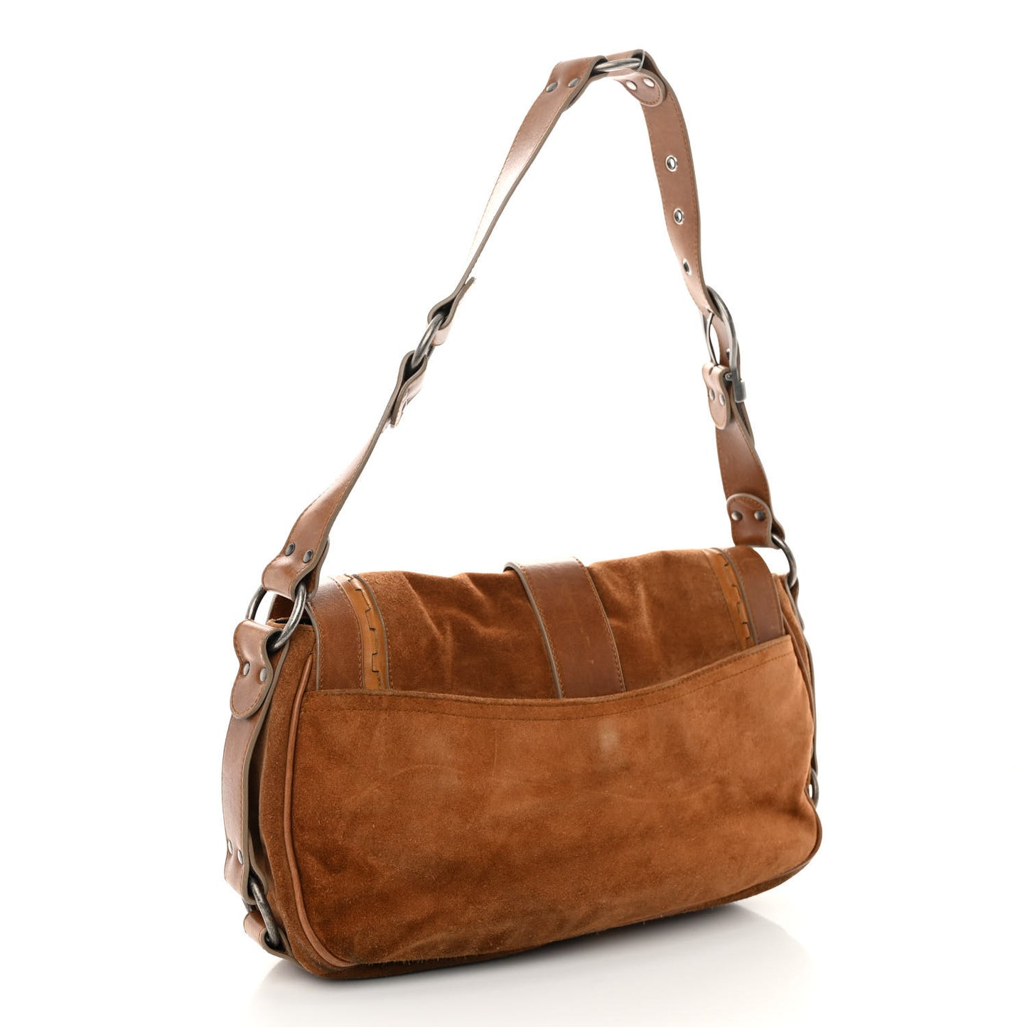 Suede Calfskin Medium Gaucho Double Saddle Brown