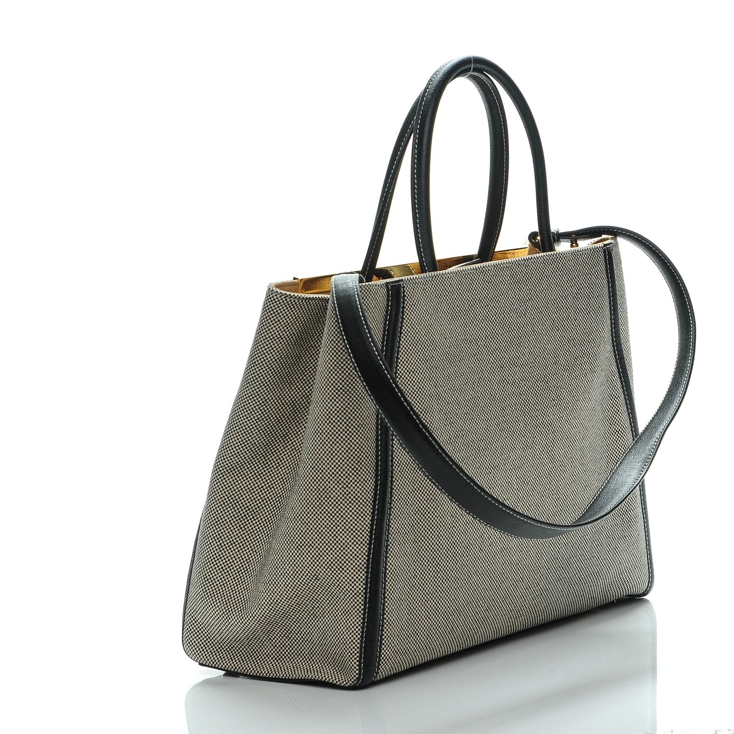 Fendi Canvas Vitello Regular 2Jours Tote Bianco Black 3 of 7