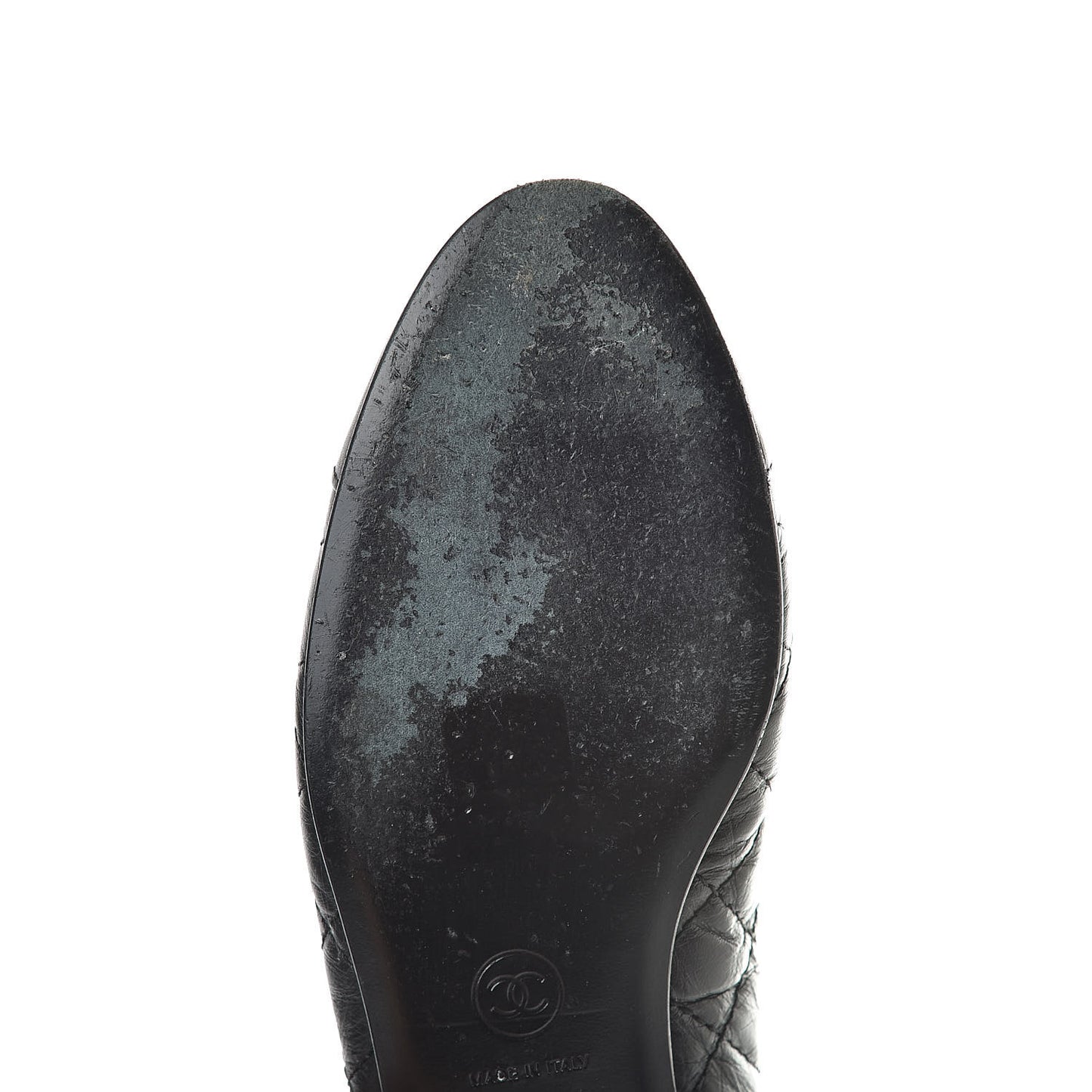 Aged Calfskin Quilted Cap Toe Ballerina Flats 37.5 Black