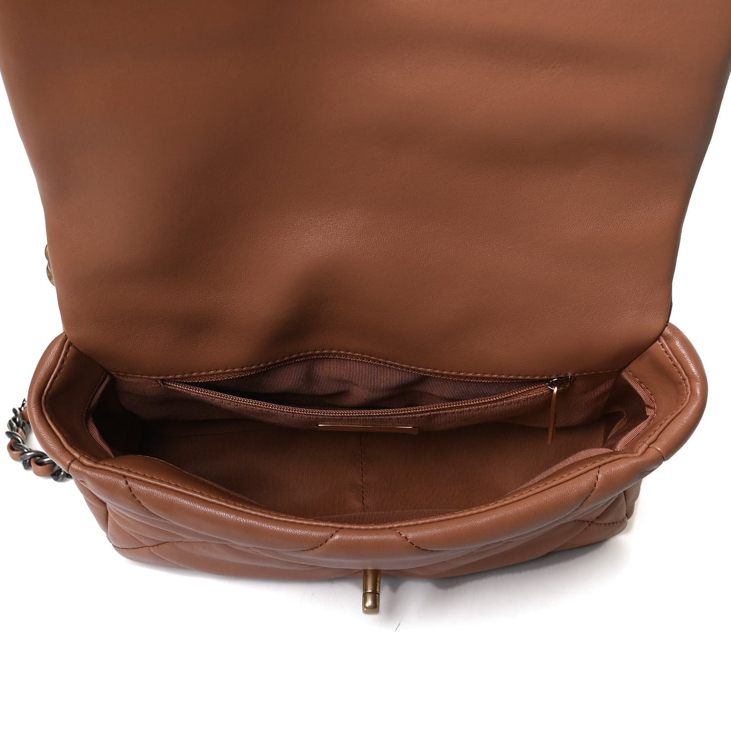 Lambskin Quilted Medium Chanel 19 Flap Light Brown