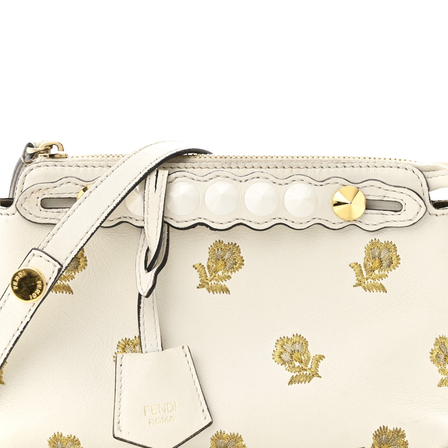 Vitello Dolce Lurex Floral Embroidered Studded Mini By The Way Boston Bag White