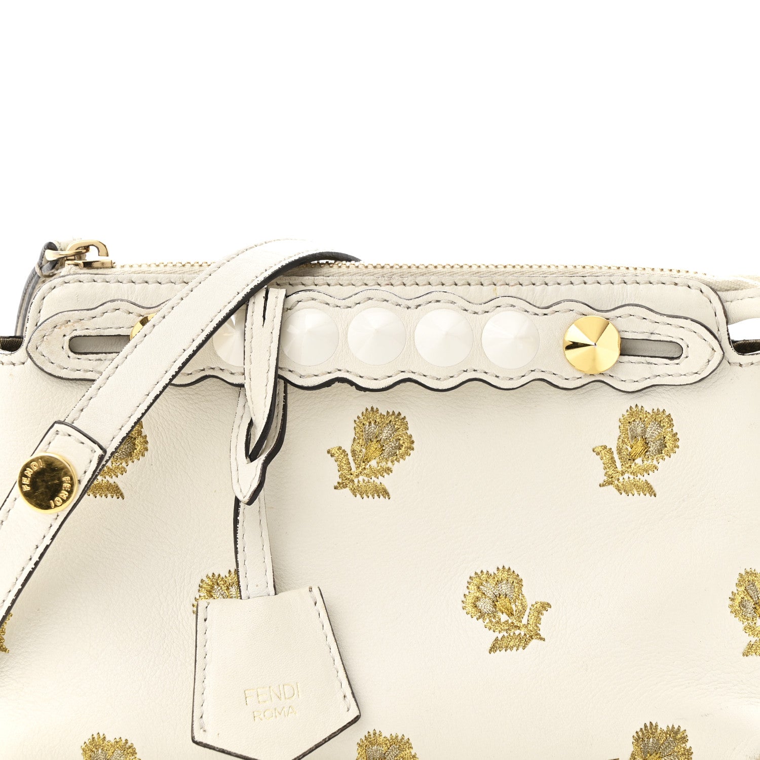 Fendi Vitello Dolce Lurex Floral Embroidered Studded Mini By The Way Boston Bag White 7 of 10