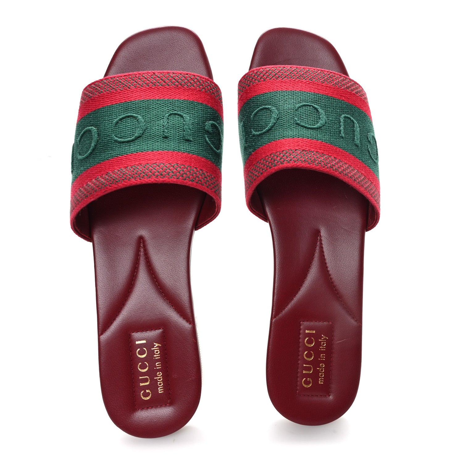 Gucci Canvas Web Womens Slide Sandals 38.5 Red Bordeaux 1863492