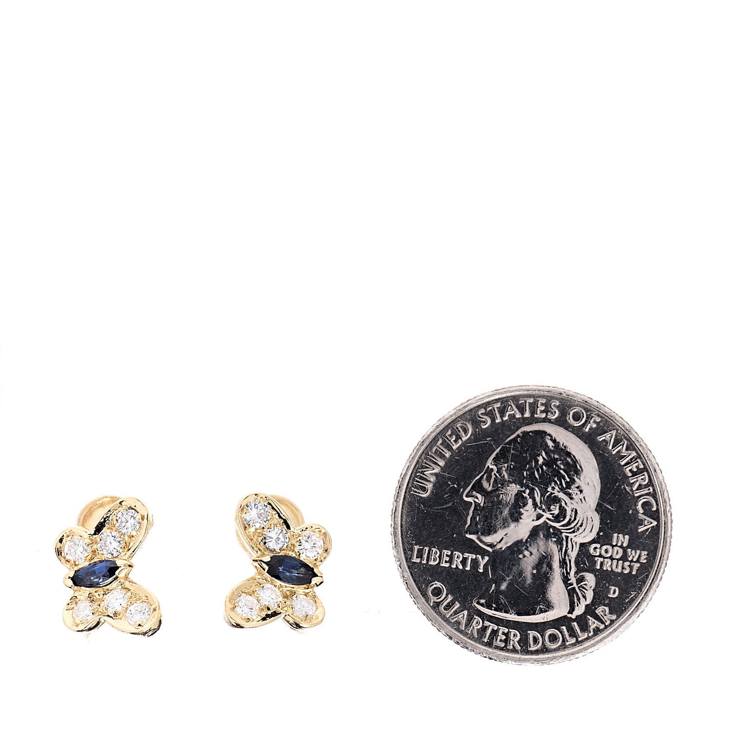 18K Yellow Gold Diamond Sapphire Butterfly Earrings