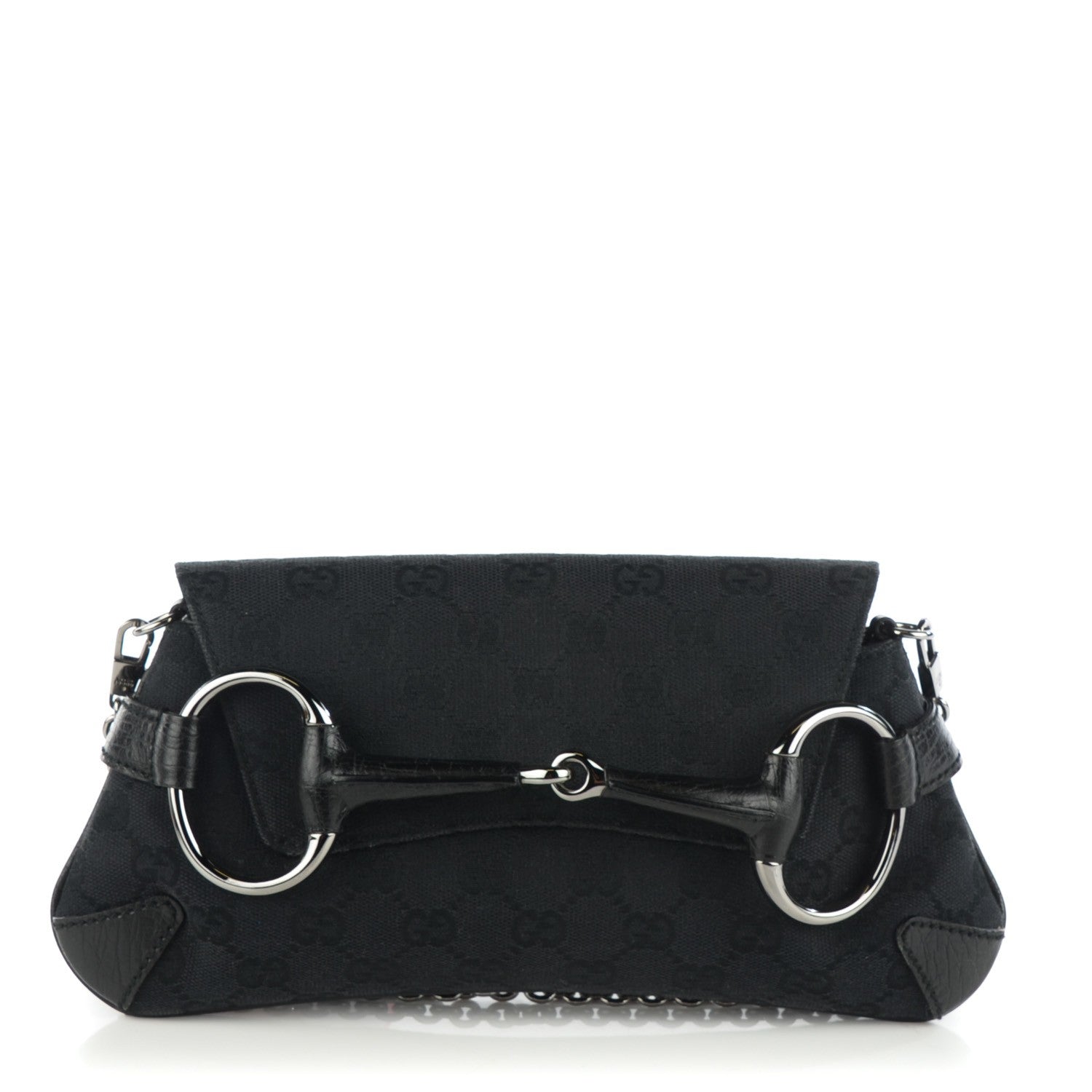 Gucci Monogram Horsebit Chain Clutch Black 1 of 7