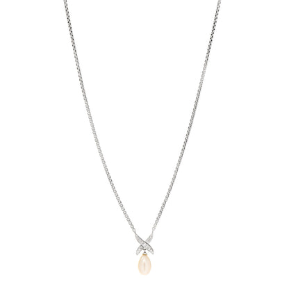 David Yurman Sterling Silver Cultured Pearl Diamond X Drop Pendant Necklace 1 of 6