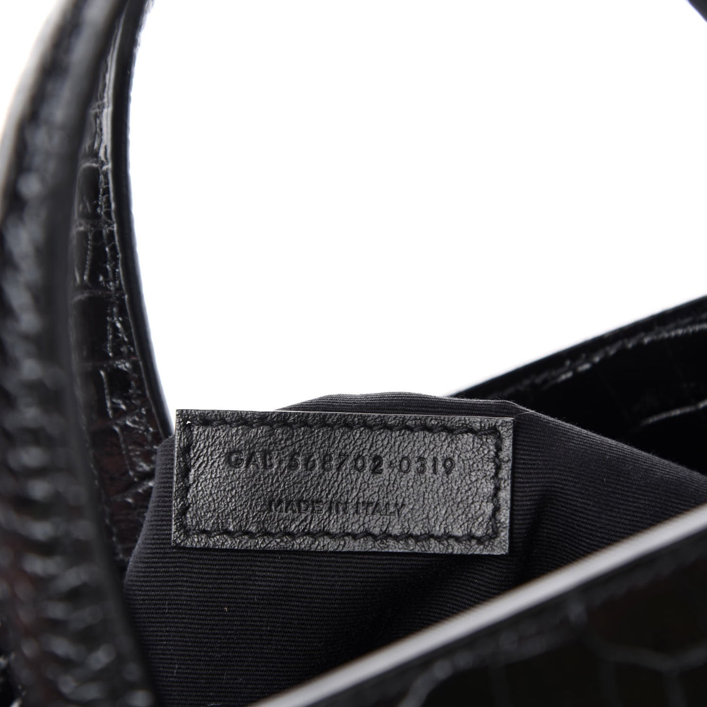 Shiny Calfskin Crocodile Embossed Small Manhattan Shopper Tote Black