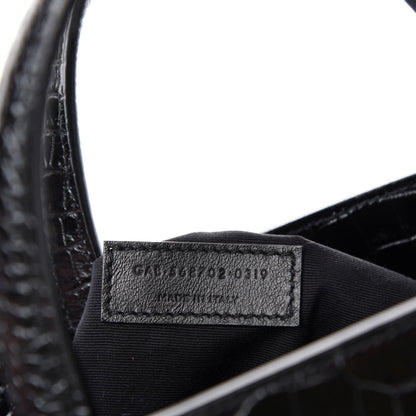 Saint Laurent Shiny Calfskin Crocodile Embossed Small Manhattan Shopper Tote Black 10 of 11