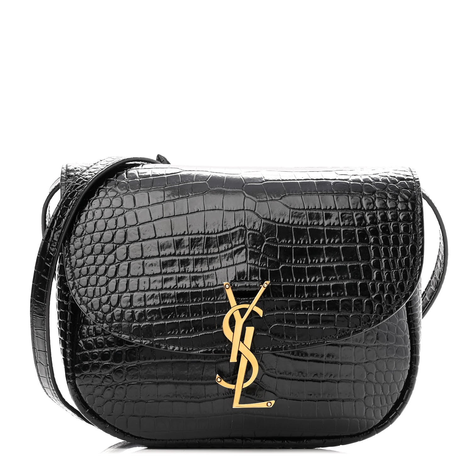 Saint Laurent Crocodile Embossed Calfskin Monogram Medium Kaia Satchel Black 1 of 9