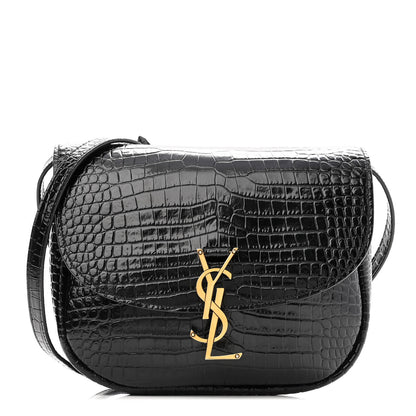 Saint Laurent Crocodile Embossed Calfskin Monogram Medium Kaia Satchel Black 1 of 9