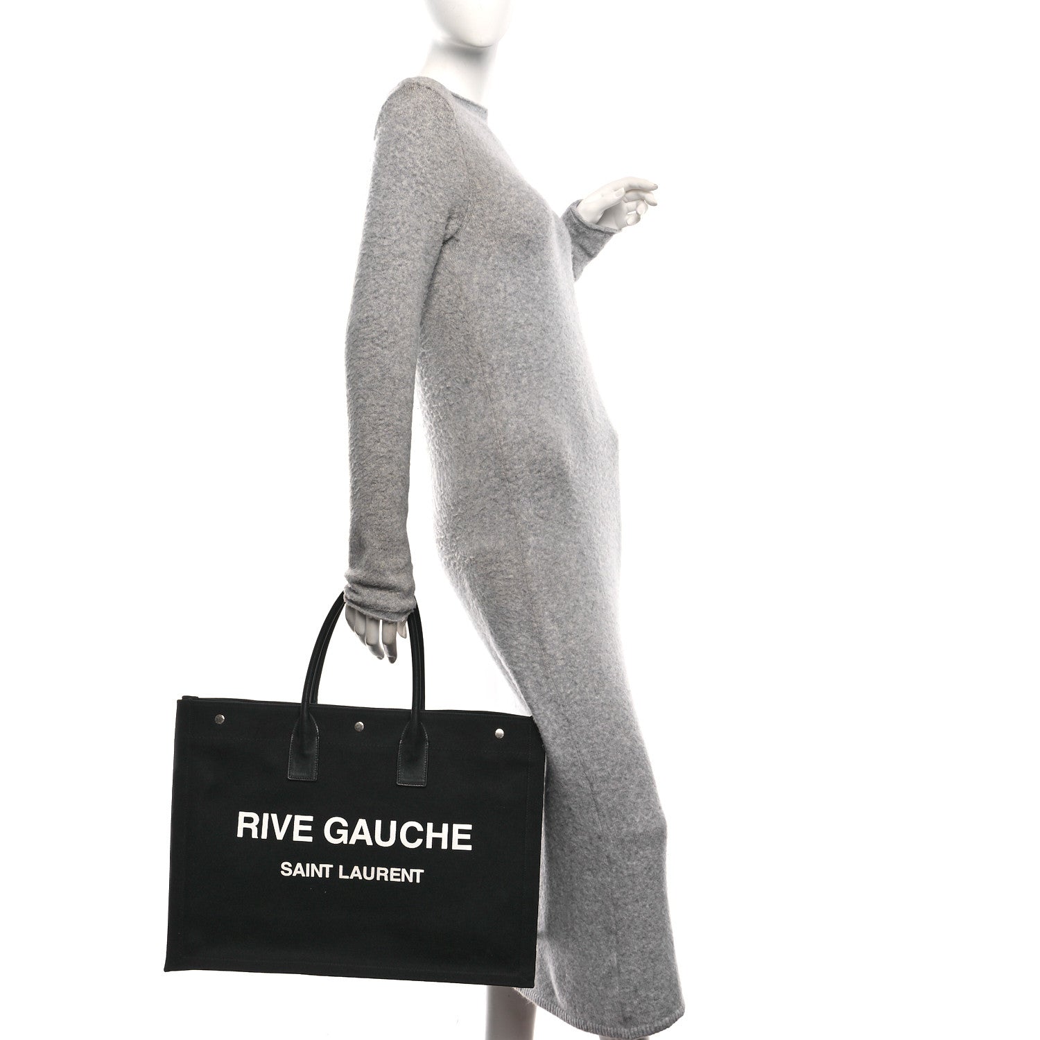 Saint Laurent Linen Calfskin Rive Gauche Tote Black 2 of 10