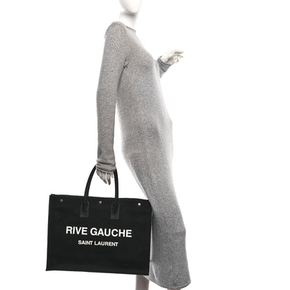 Saint Laurent Linen Calfskin Rive Gauche Tote Black 2 of 10
