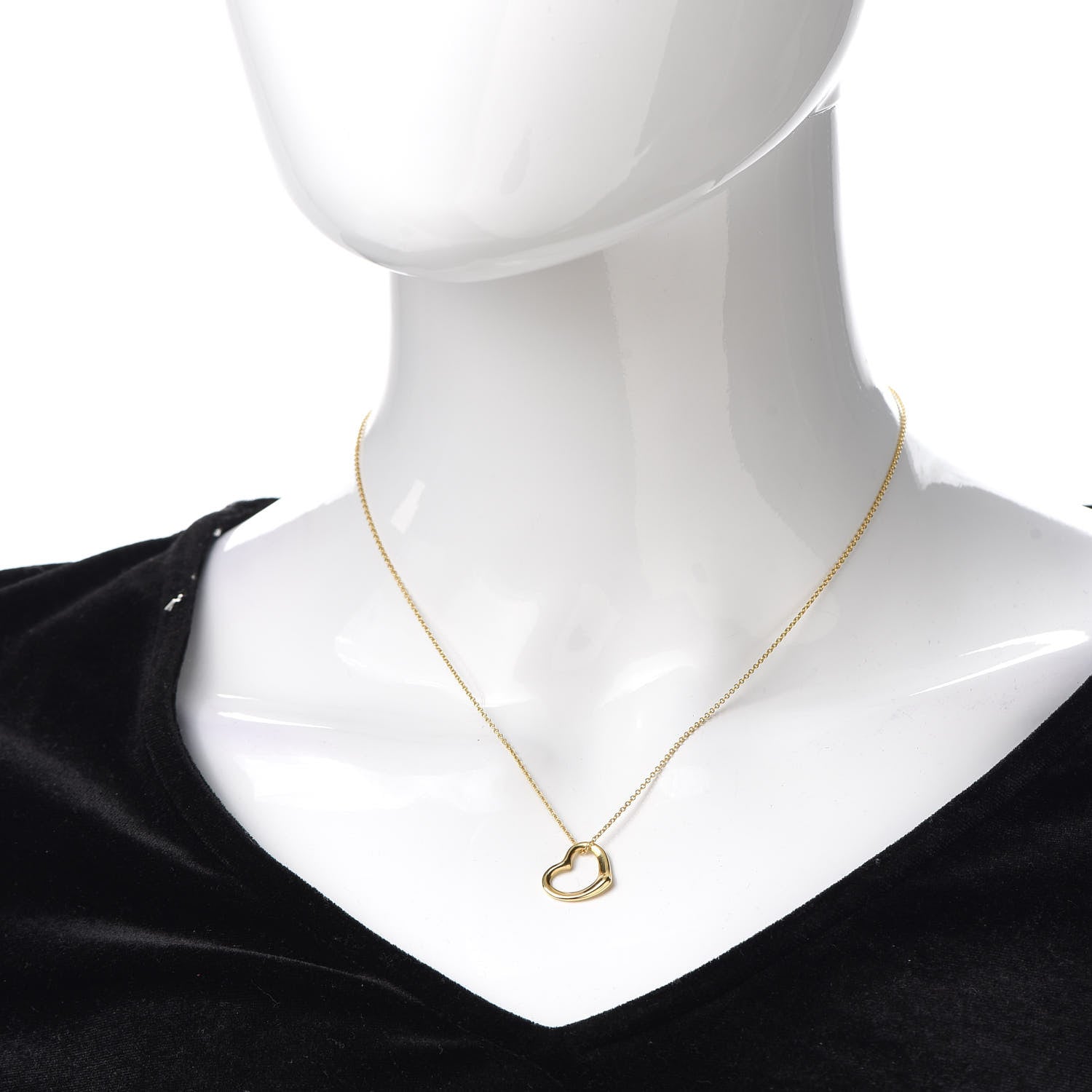 Tiffany 18K Yellow Gold 16mm Elsa Peretti Open Heart Pendant Necklace 2 of 6