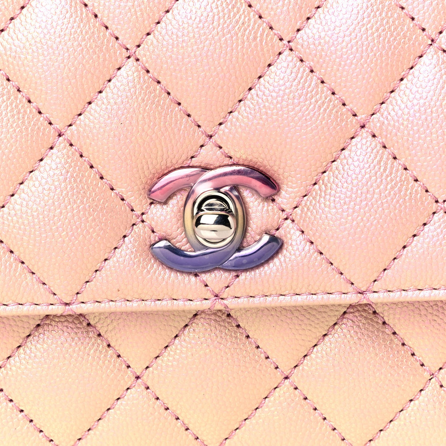 Iridescent Caviar Quilted Mini Coco Handle Flap Pink