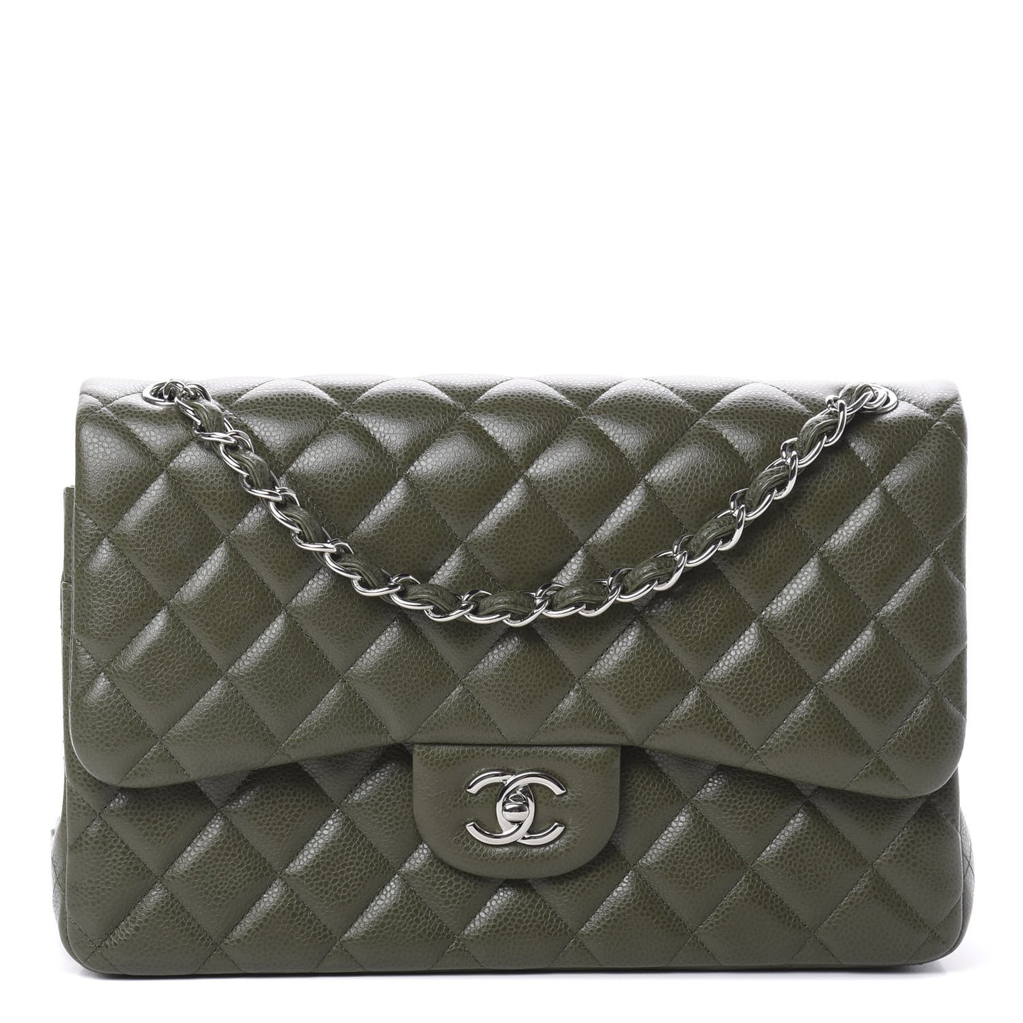 Caviar Quilted Jumbo Double Flap Dark Green