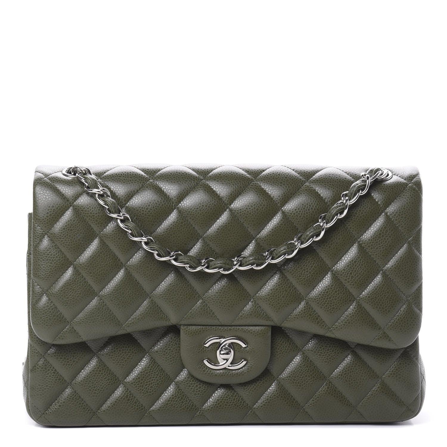 Chanel Caviar Quilted Jumbo Double Flap Dark Green 1 of 11