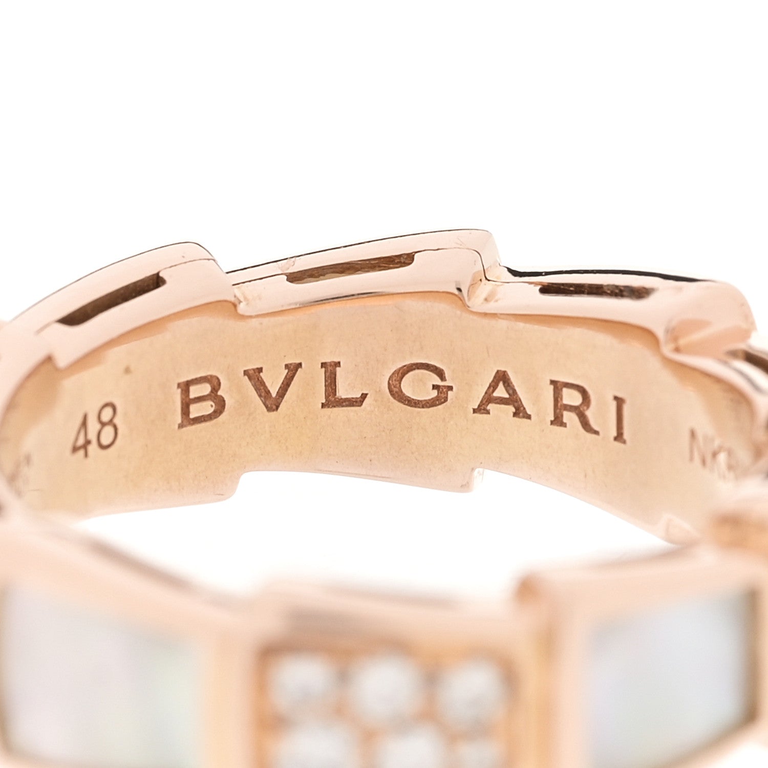 Bulgari 18K Rose Gold Diamond Mother of Pearl 6mm Serpenti Viper Band Ring 48 4.5 4 of 4