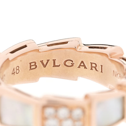 Bulgari 18K Rose Gold Diamond Mother of Pearl 6mm Serpenti Viper Band Ring 48 4.5 4 of 4